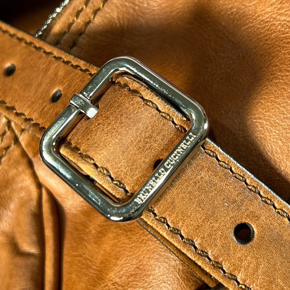 $7K Brunello Cucinelli Soft Glove Leather Duffle Weekend Bag Brown Cognac Unisex - Picture 12 of 15